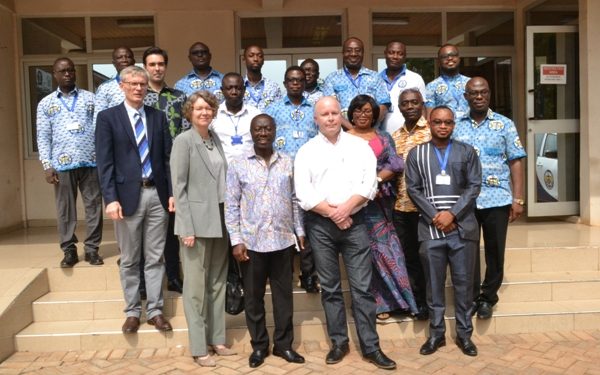 Mr Kwame Owusu (Director General, GMA) flanked by the Danish Ambassador to Ghana, ToveDegnbol (1st left) and Peter EilschowOlesen (2nd left) Deputy Head of Mission, Head of Cooperation and Dr. Christopher Saarnak (right) EfficienSea2 Project Manager Senior Advisor, Danish Maritime Authority.